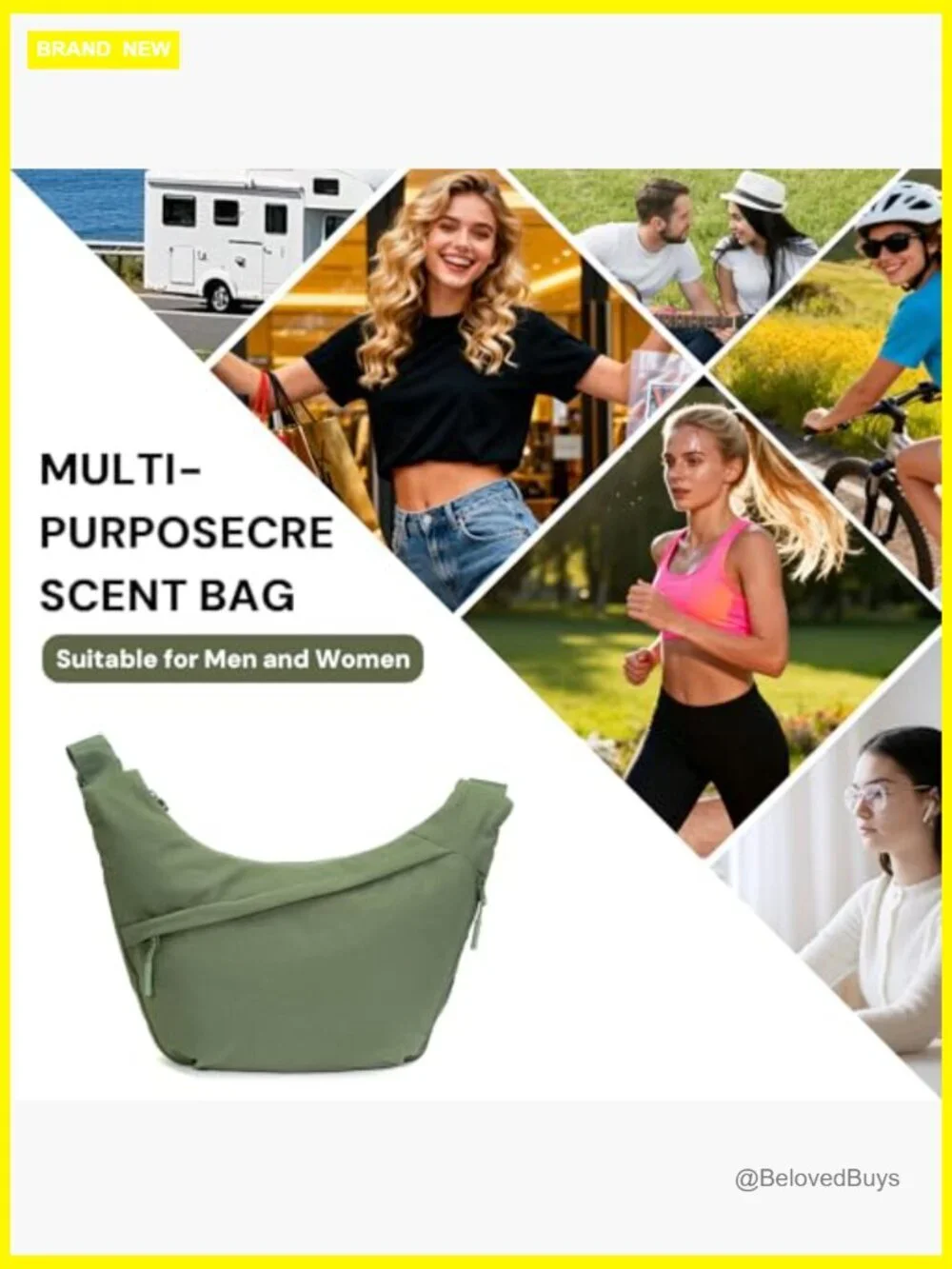 Medium Crescent Crossbody Bag with Adjustable Strap 3 Pockets